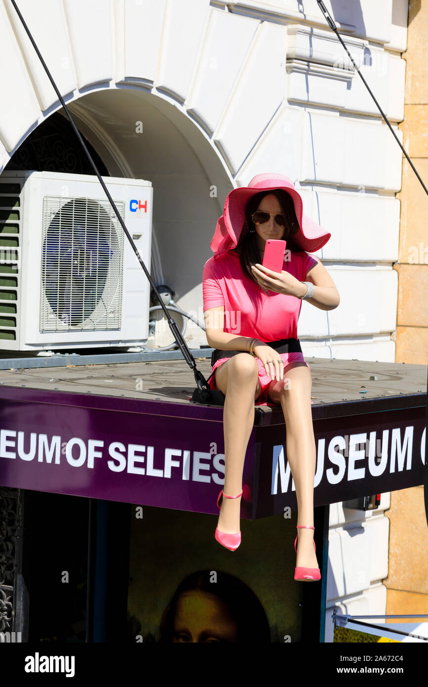 A mannequin of a woman at the entrance to the Hollywood Museum of Selfies, 6757 Hollywood Boulevard, Los Angeles, California, United States of America Stock Photo
