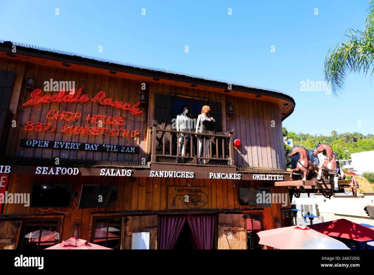 The Saddle Ranch Chop House Western themed restaurant, 8371 Sunset Strip, West Hollywood, Los Angeles, California, United States of America. October 2 Stock Photo