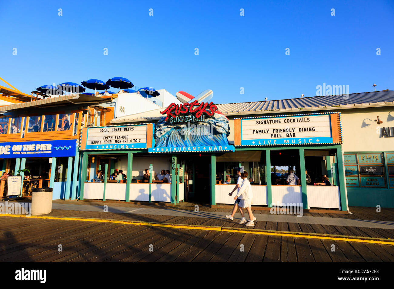 Rusty’s Surf Ranch restaurant on Santa Monica Pier, Los Angeles, California, United States of America. October 2019 Stock Photo