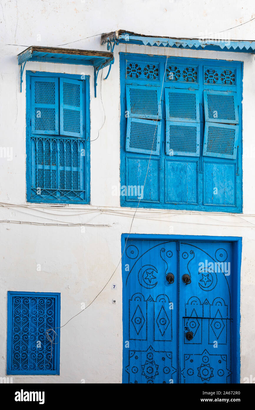 Tunisia, Picturesque whitewashed village of  Sidi Bou Said Stock Photo