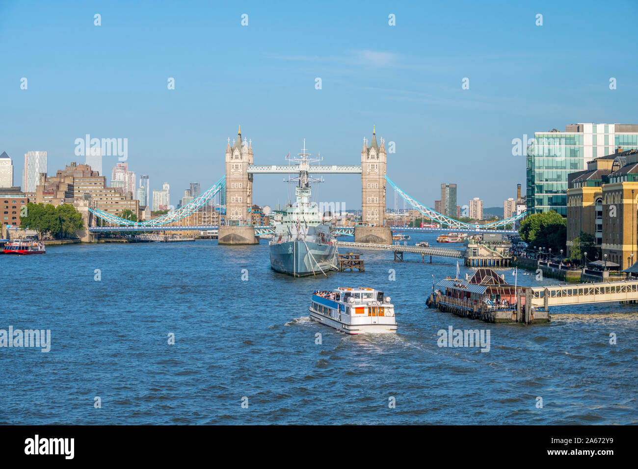 UK, England, London, Tower Bridge and HMS Belfast Stock Photo