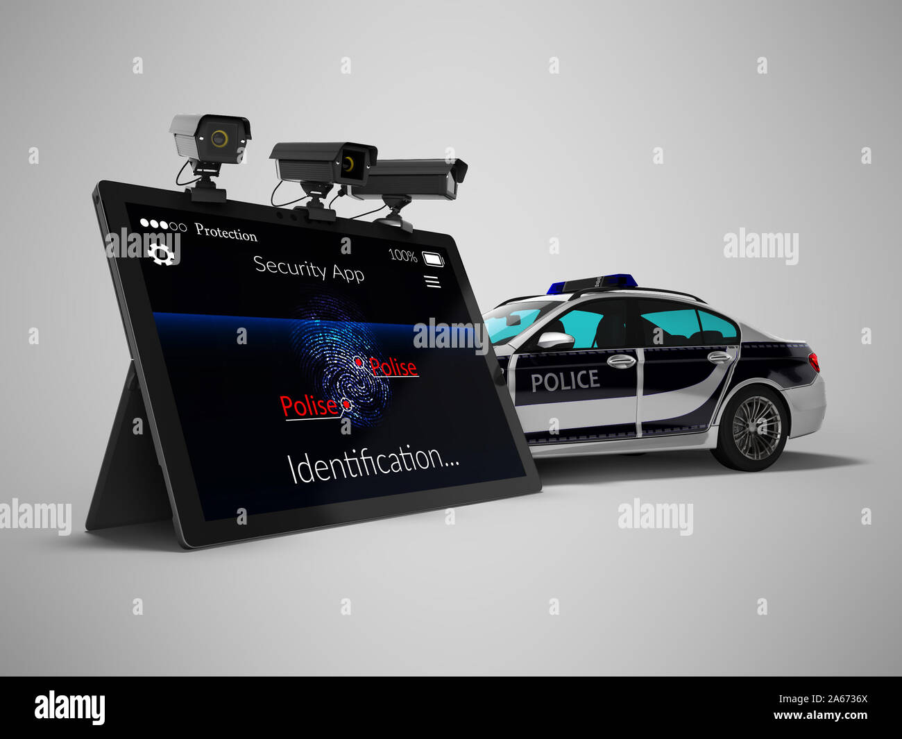 Police call concept via mobile render 3d render on gray background with ...