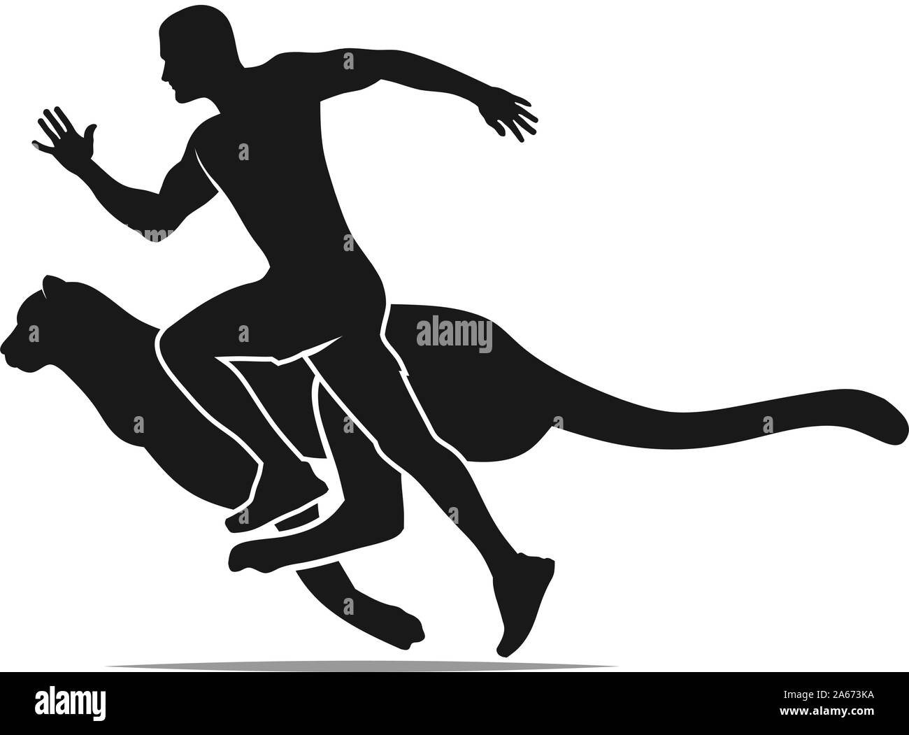 speed concept , fast running man with cheetah, puma, leopard silhouette vector illustration Stock Vector