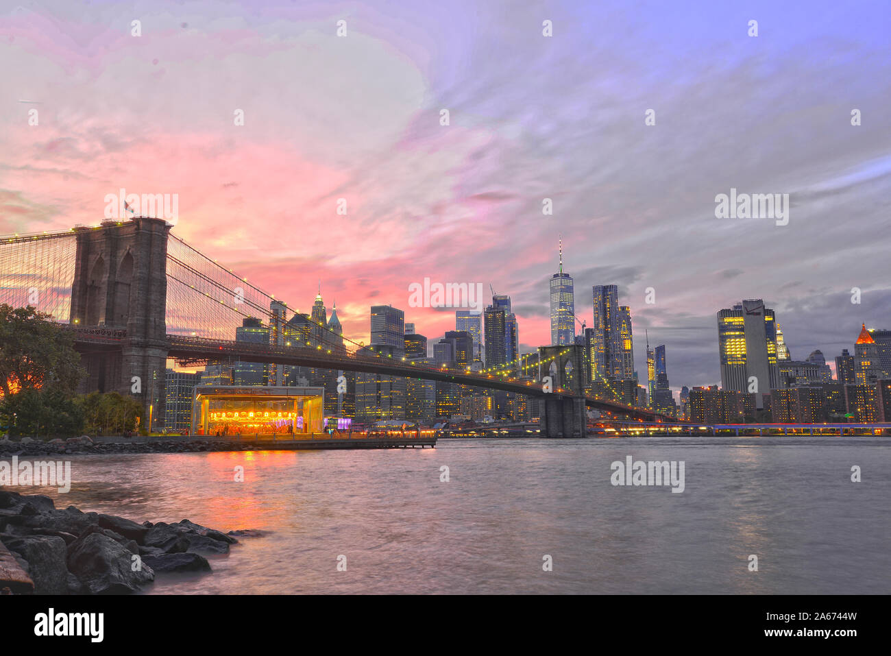 Golden Gate bridge at dusk, New York, USA Stock Photo