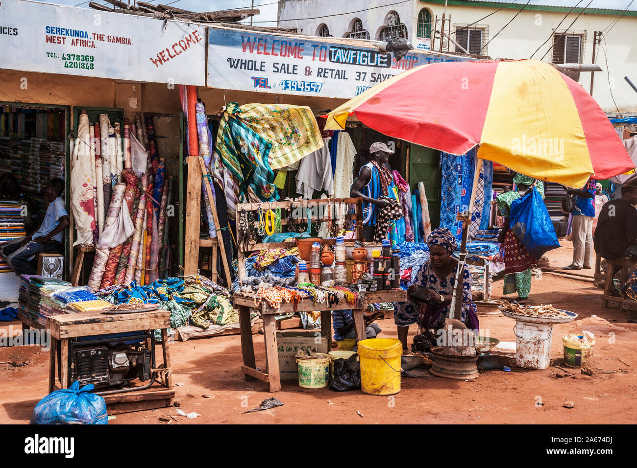 A typical street scene in Serrekunda in The Gambia, West Africa Stock