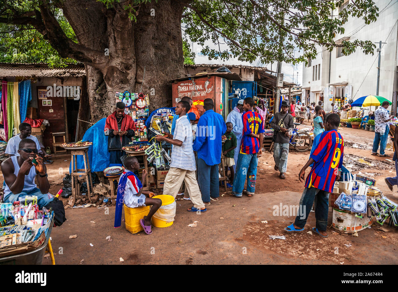 A typical busy street scene in Serrekunda in The Gambia, West Africa