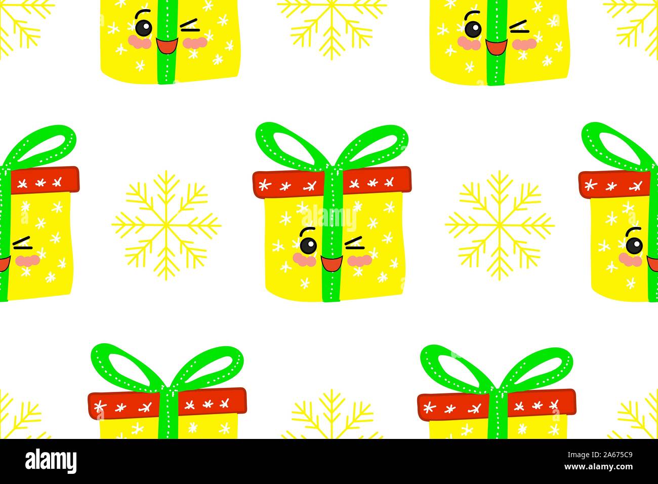 Seamless pattern. New Year gifts. Merry Christmas Cute character.. Stock Vector