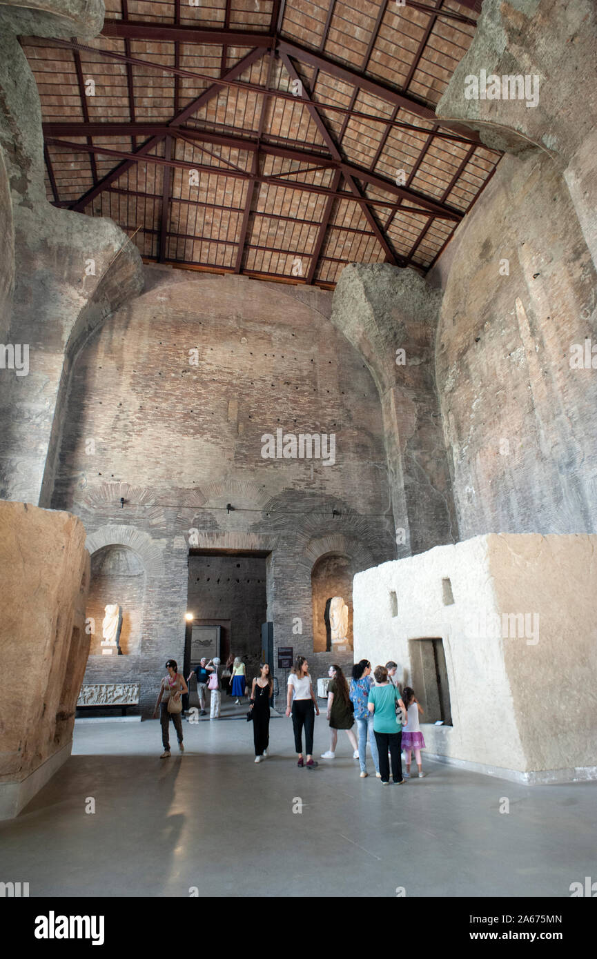 italy, rome, terme di diocleziano, diocletian baths complex, museo nazionale romano, national roman museum, ancient roman bath, aula X, tombs Stock Photo