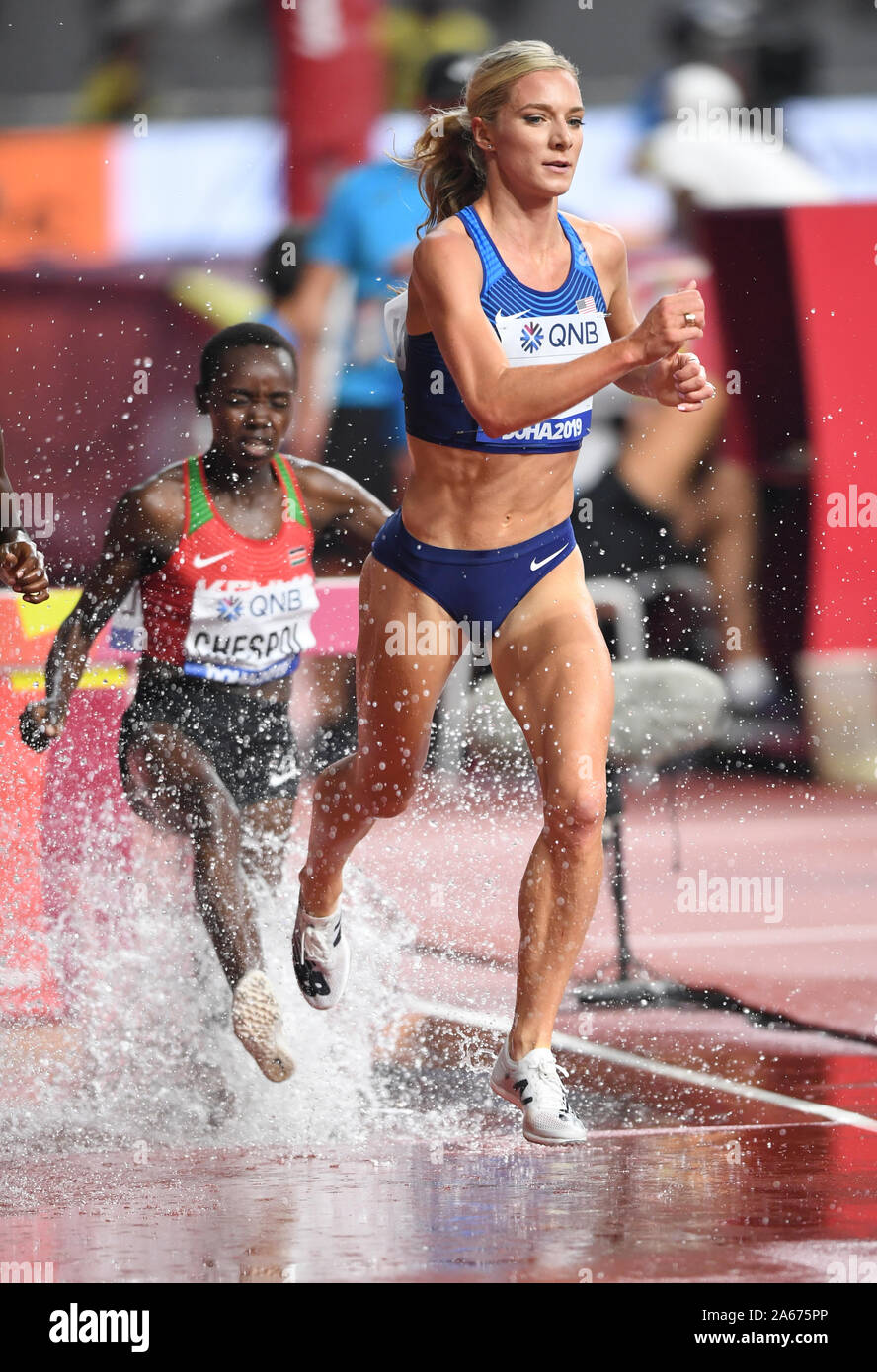 Emma Coburn (USA). 3000 Metres Steeplechase Women, heats. IAAF World