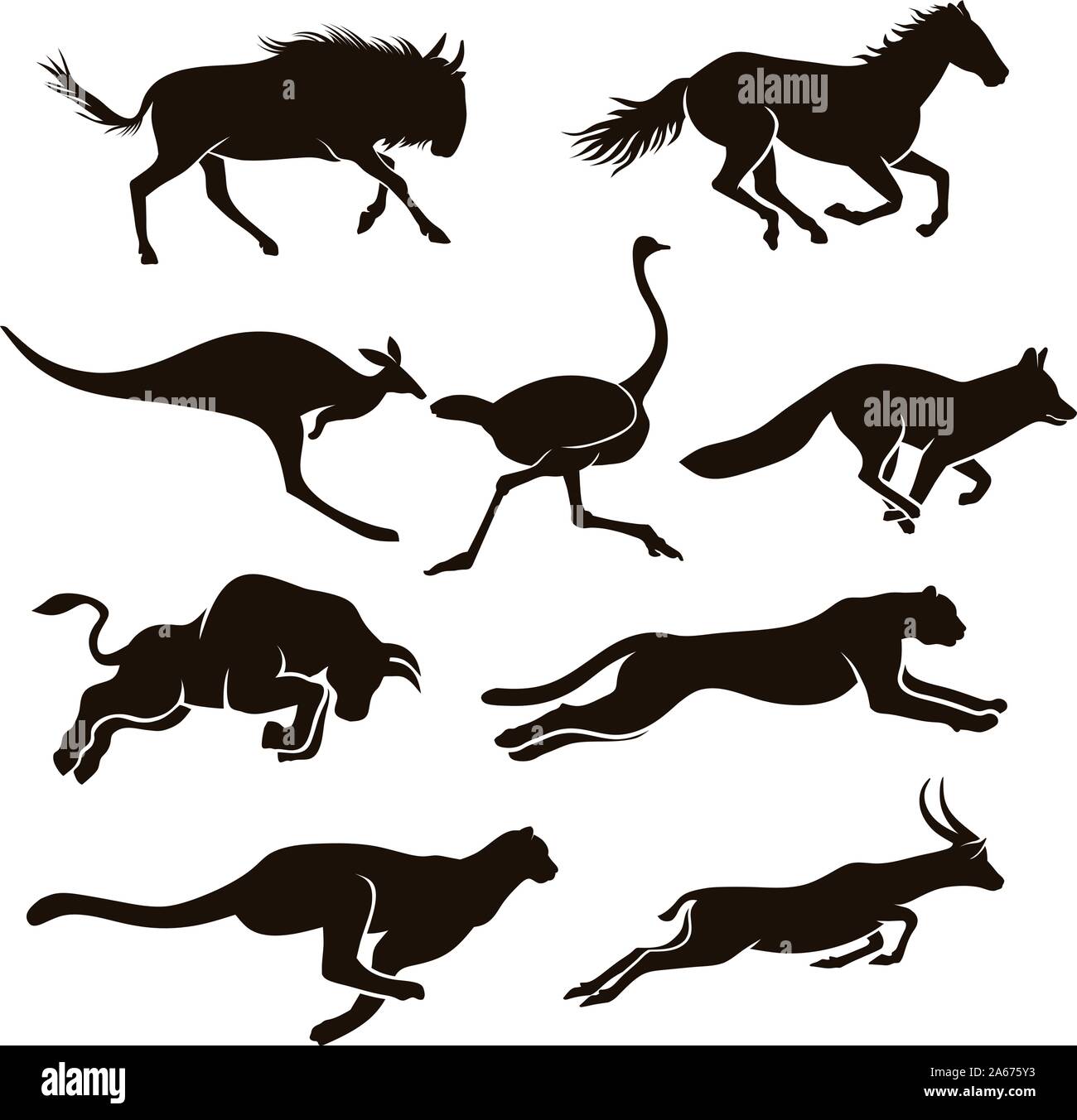Collection of vector silhouettes running animal Stock Vector