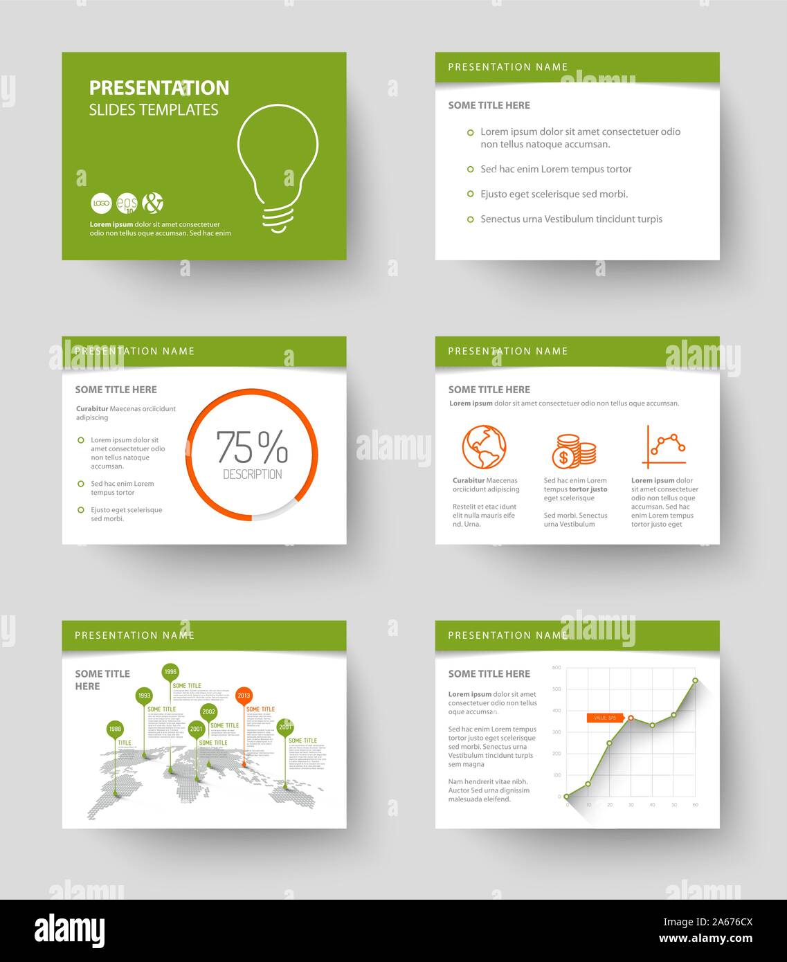 Vector Template for presentation slides with graphs and charts - green ...