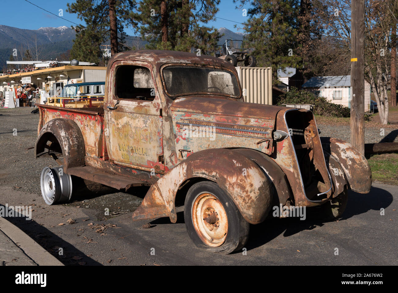 What’s left of an old jalopy in Weaverville, a popular tourist