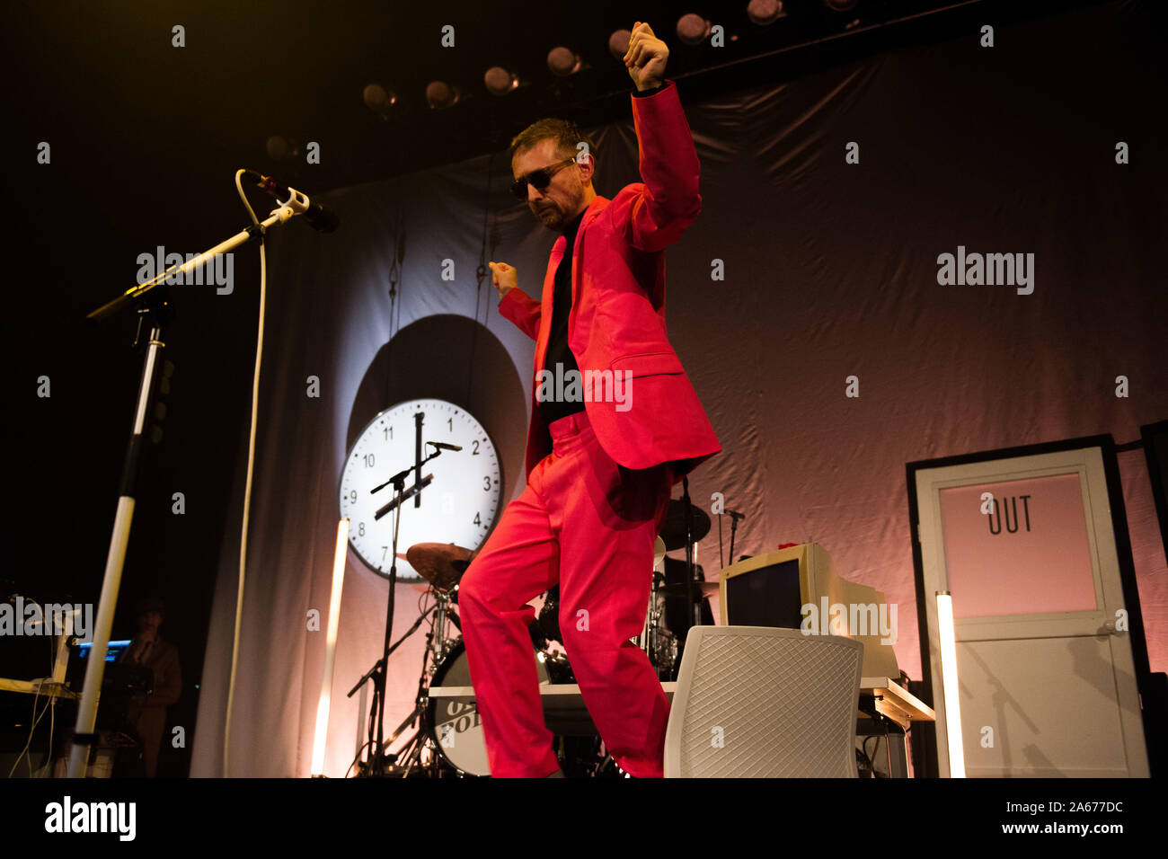 Glasgow, UK. 10 October 2019.  Pictured: Neil Hannon - Singer; Songwriter and Frontman of The Divine Comedy. The Divine Comedy in Concert at The Old Fruitmarket in Glasgow. They are performing their new studio album 'Office Politics'.  Credit: Colin Fisher/Alamy Live News Stock Photo