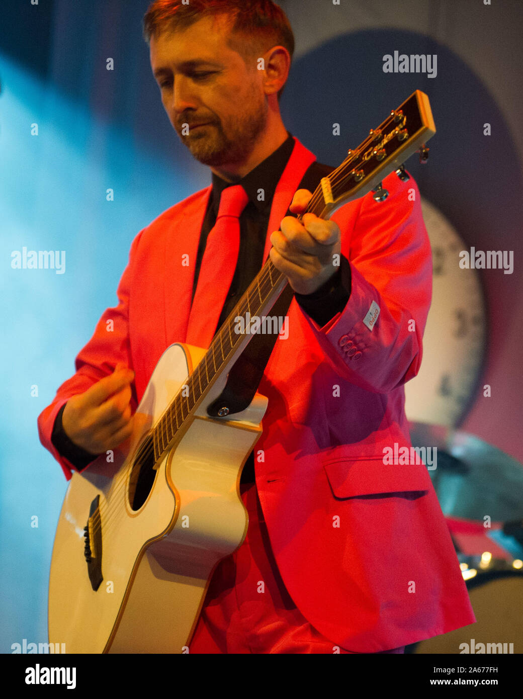 Glasgow, UK. 10 October 2019.  Pictured: Neil Hannon - Singer; Songwriter and Frontman of The Divine Comedy. The Divine Comedy in Concert at The Old Fruitmarket in Glasgow. They are performing their new studio album 'Office Politics'.  Credit: Colin Fisher/Alamy Live News Stock Photo