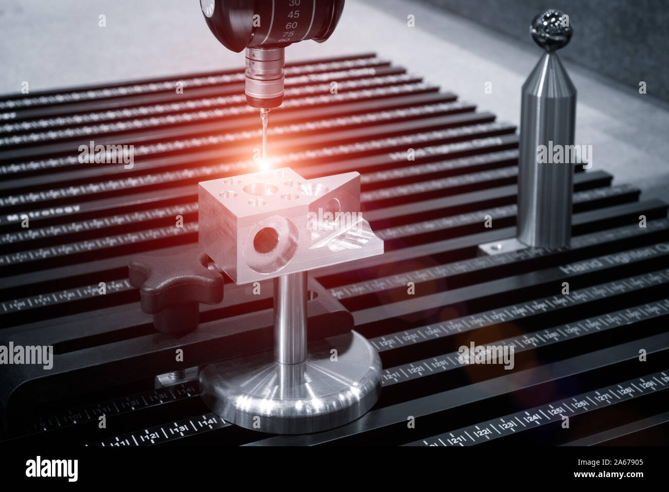 Operator inspection dimension metal parts by CMM after machining ...