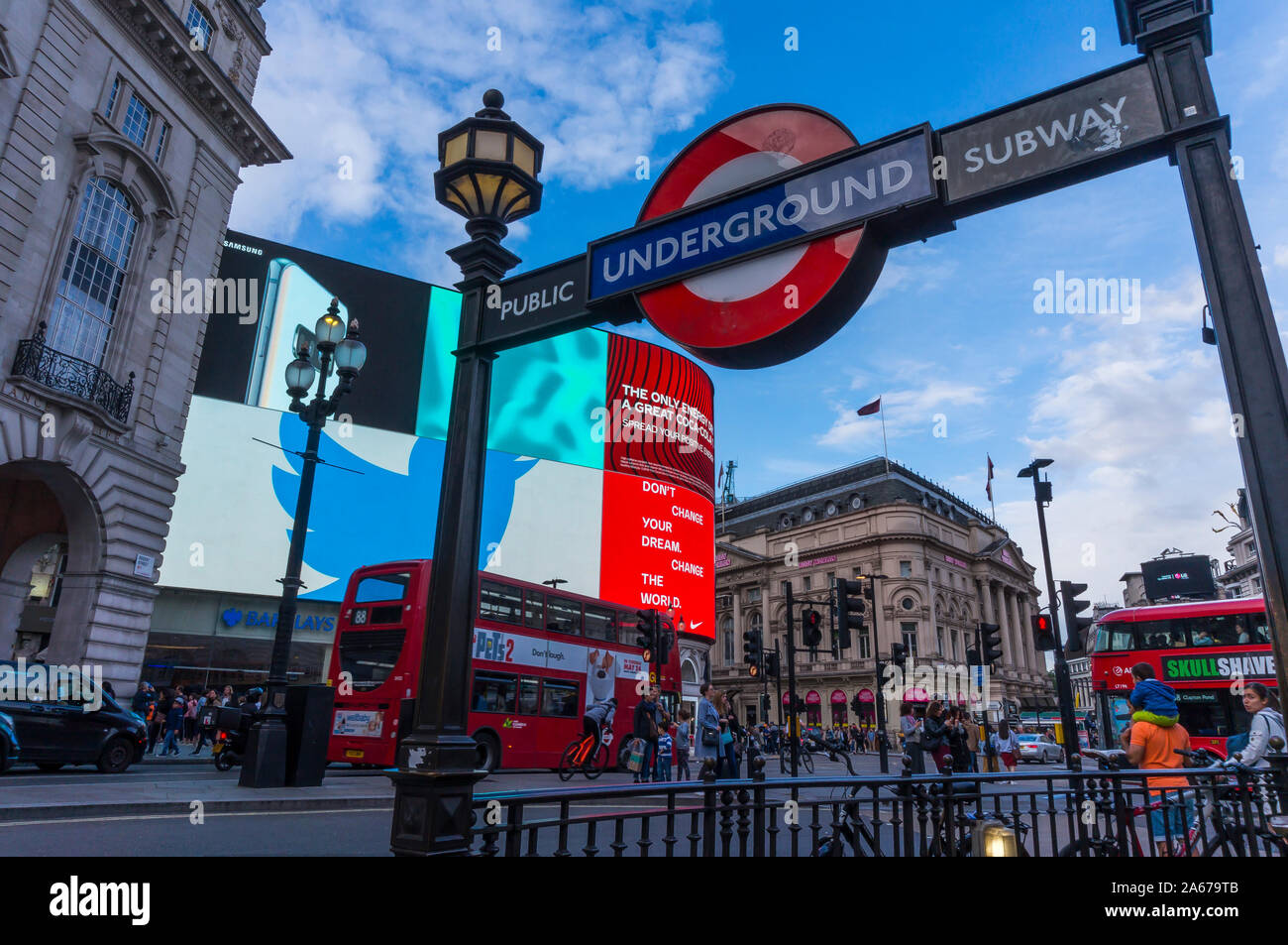 Piccadilly Circus station underground tube street sign. London