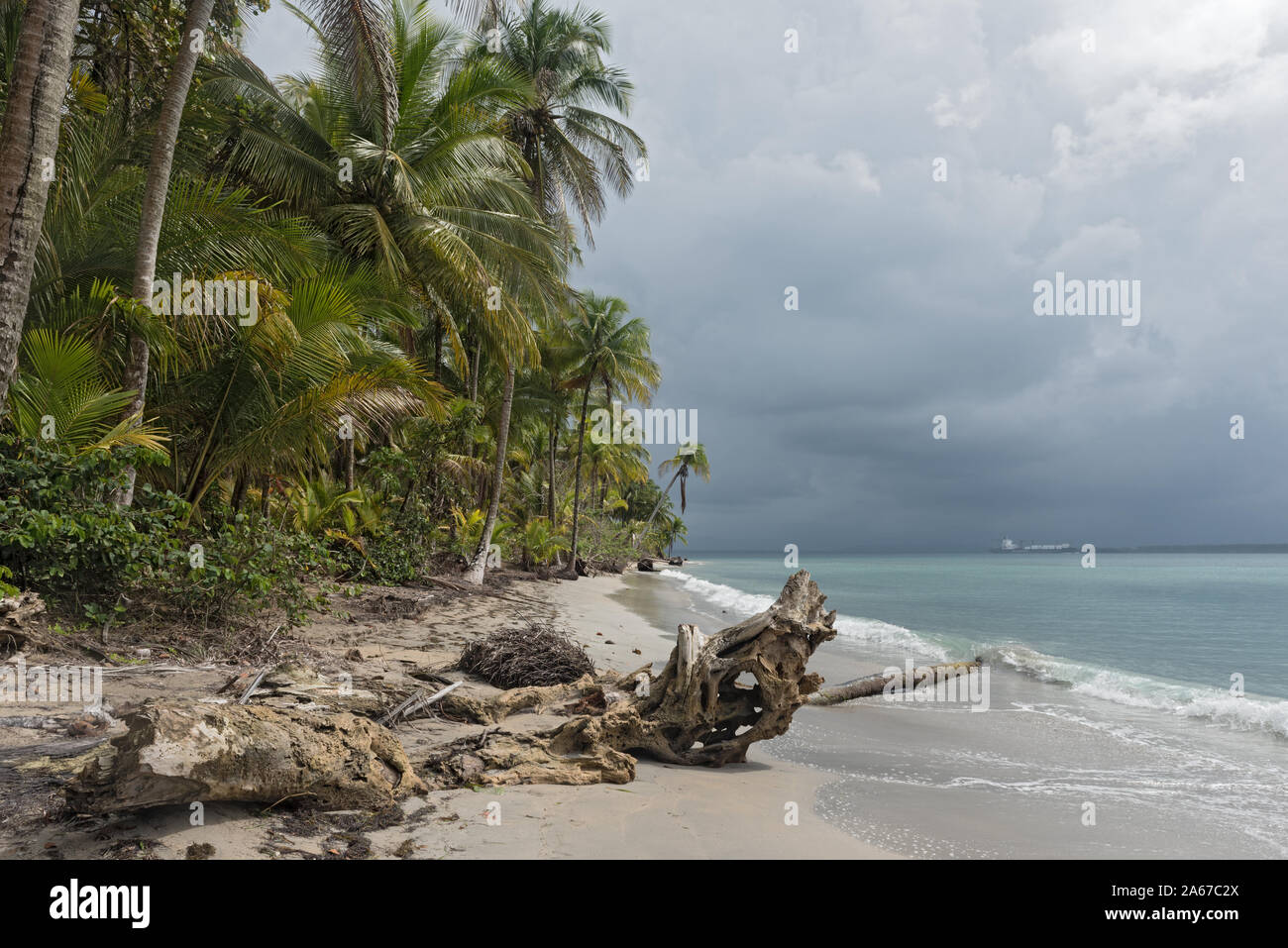 Panoramic view of the beach of Boca del Drago Panama Stock Photo