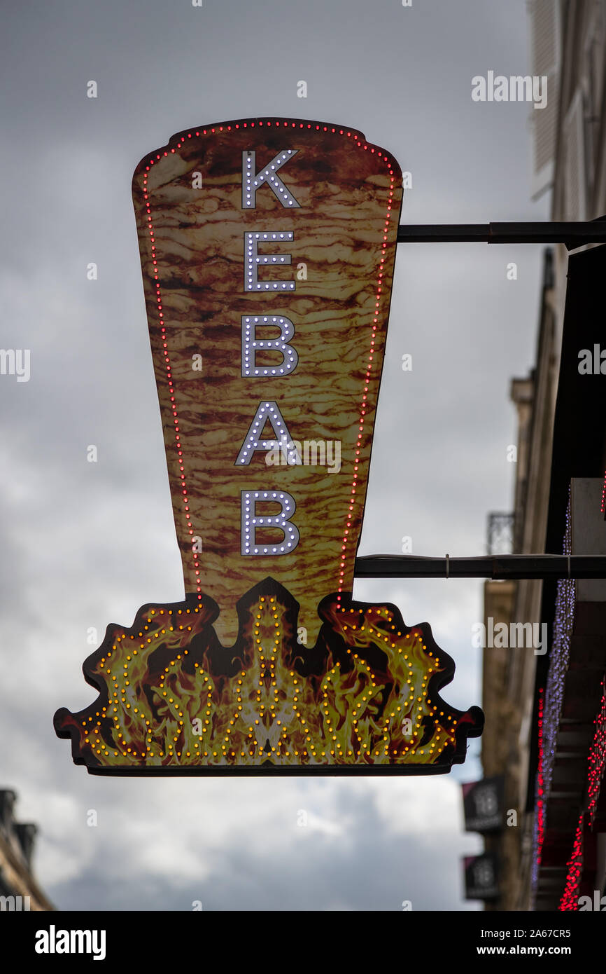 Street sign of a kebab shop in Paris, France Stock Photo