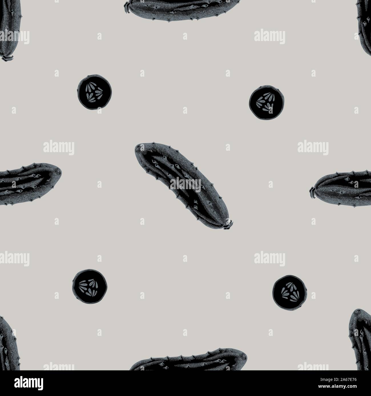 Seamless pattern with hand drawn stylized cucumber stock illustration Stock Vector