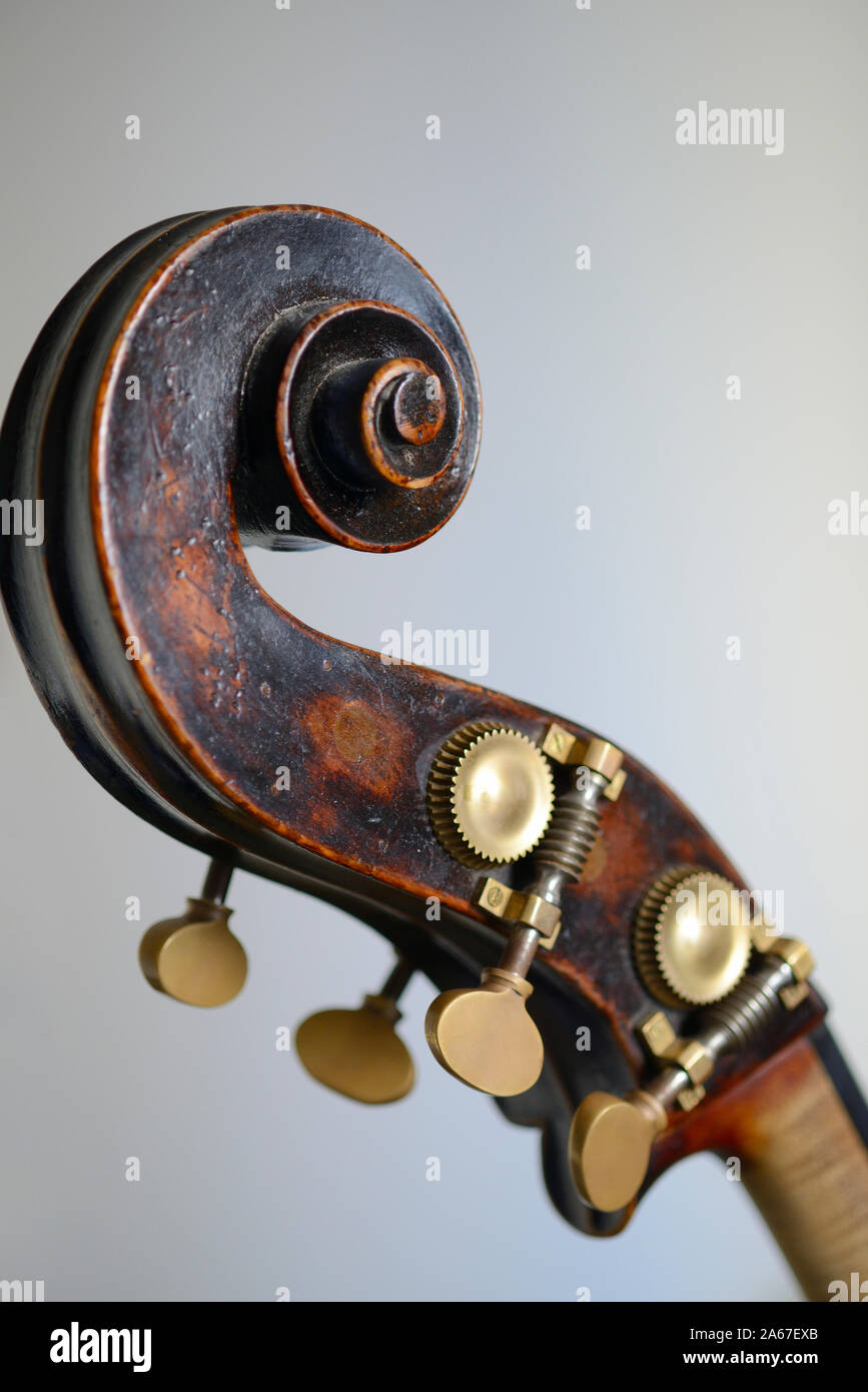 Close-up on Scroll of Double Bass Stock Photo
