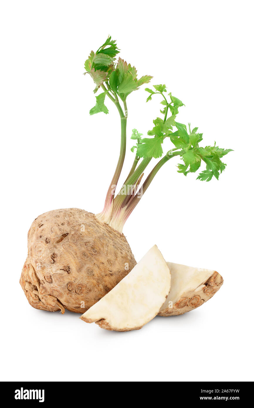 Fresh celery root with leaf isolated on white background, Stock Photo