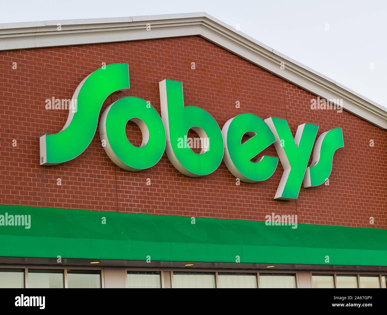 Truro, Canada October 24, 2019 Sobeys store sign. Sobeys Inc. is Canada's second largest food