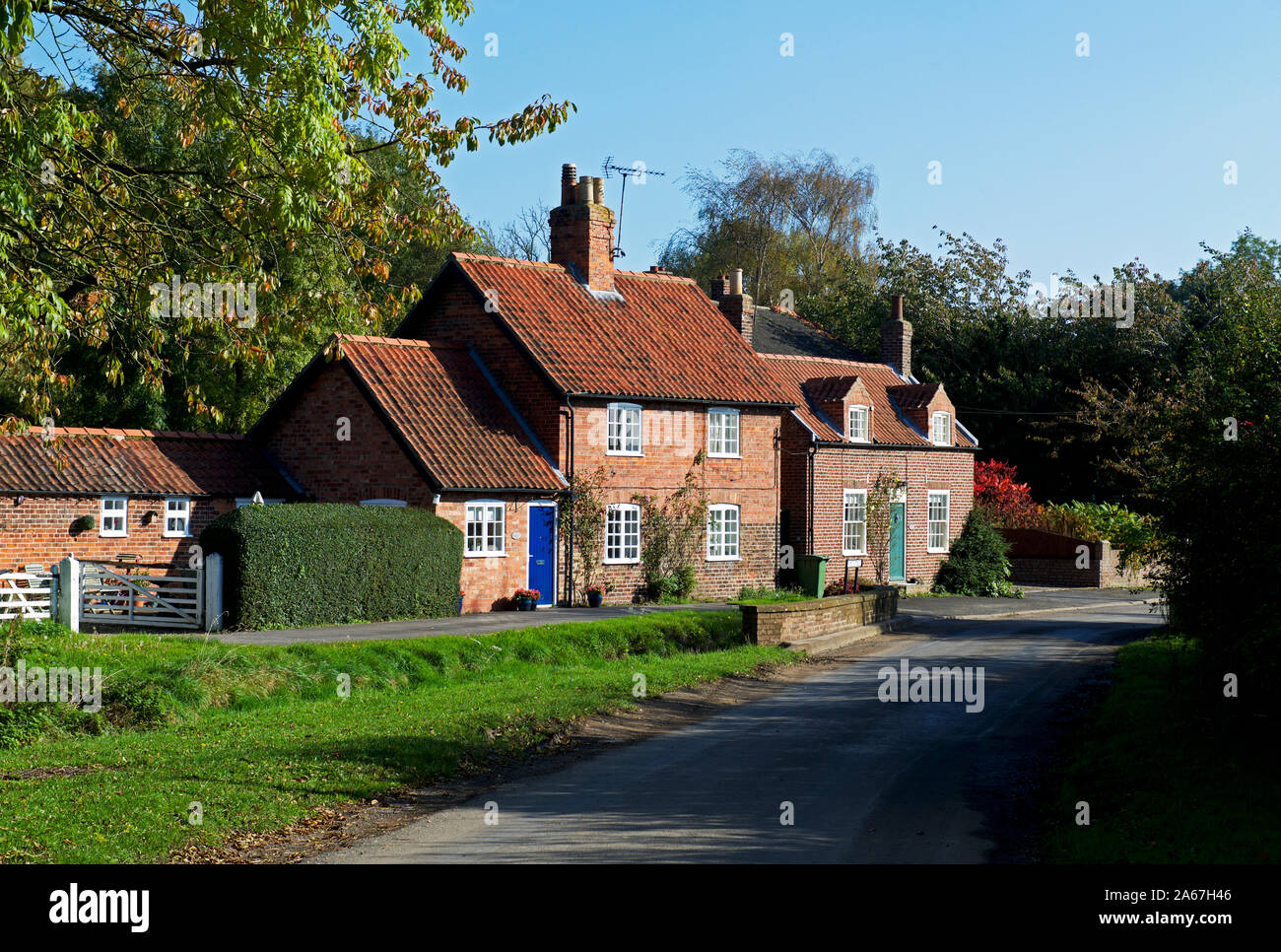 Cottages in the village of Lockington, East Yorkshire, England UK Stock