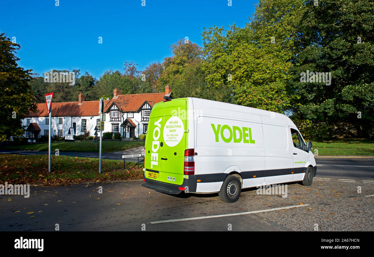 Yodel delivery van in the village of Burton, East Yorkshire