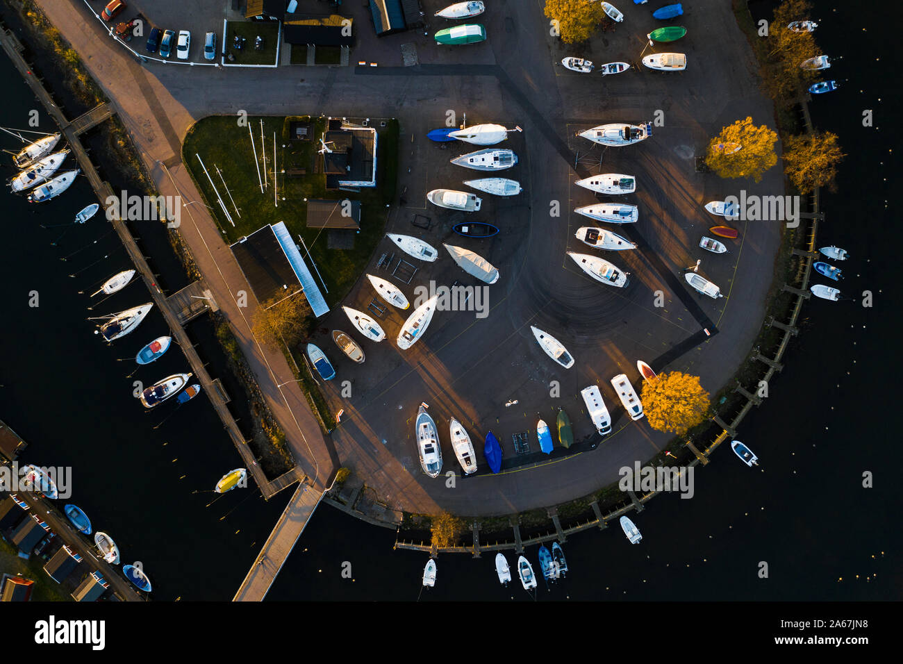 Aerial view of boats parked and moored in a marina Stock Photo - Alamy