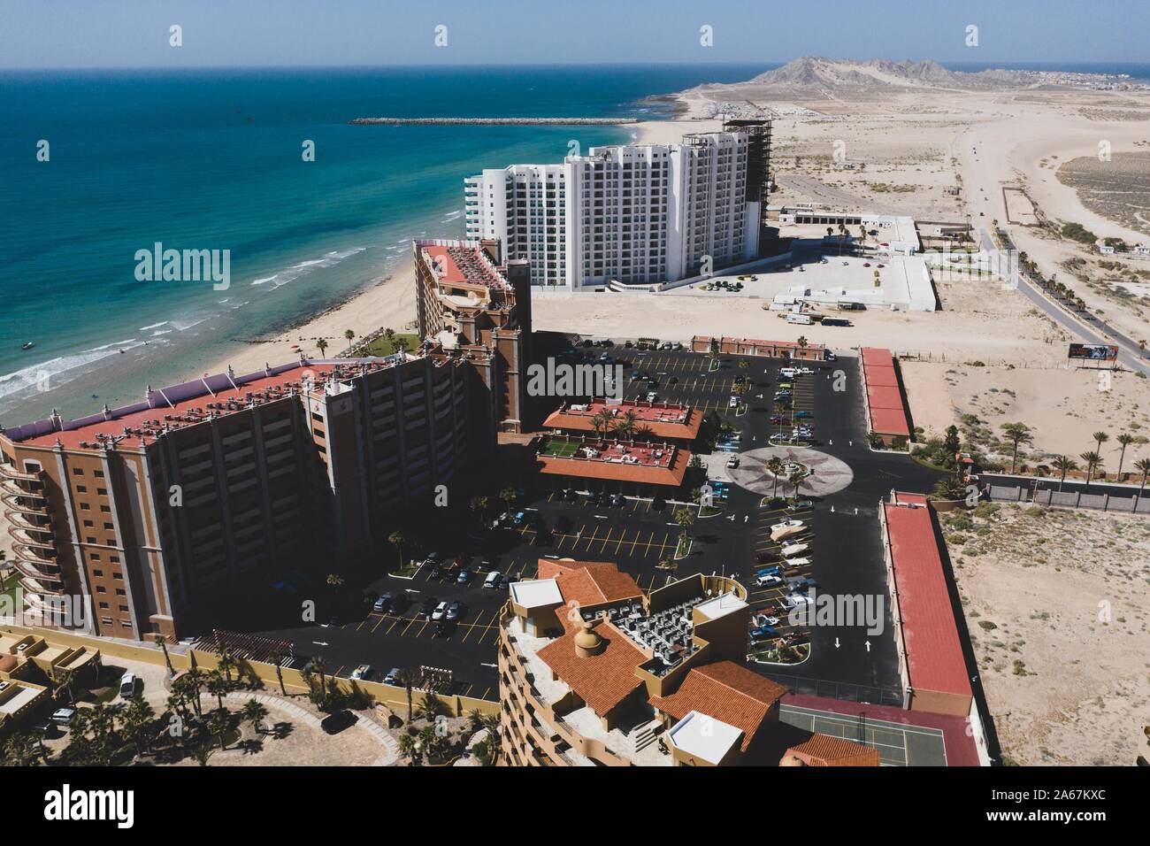 Aerial view of the Puerto Peñasco bay in Sonora, Mexico. landscape of beach, sea, hotel and real estate industry. Gulf of California desert. Sea of Cortez, Bermejo Sea. © (© Photo: LuisGutierrez / NortePhoto.com)  vista aérea de la bahía Puerto Peñasco en Sonora, Mexico. paisaje de playa, mar, industria hotelera e inmobiliaria. desierto de  Golfo de California. Mar de Cortés,  Mar Bermejo.© (© Photo: LuisGutierrez / NortePhoto.com) Stock Photo