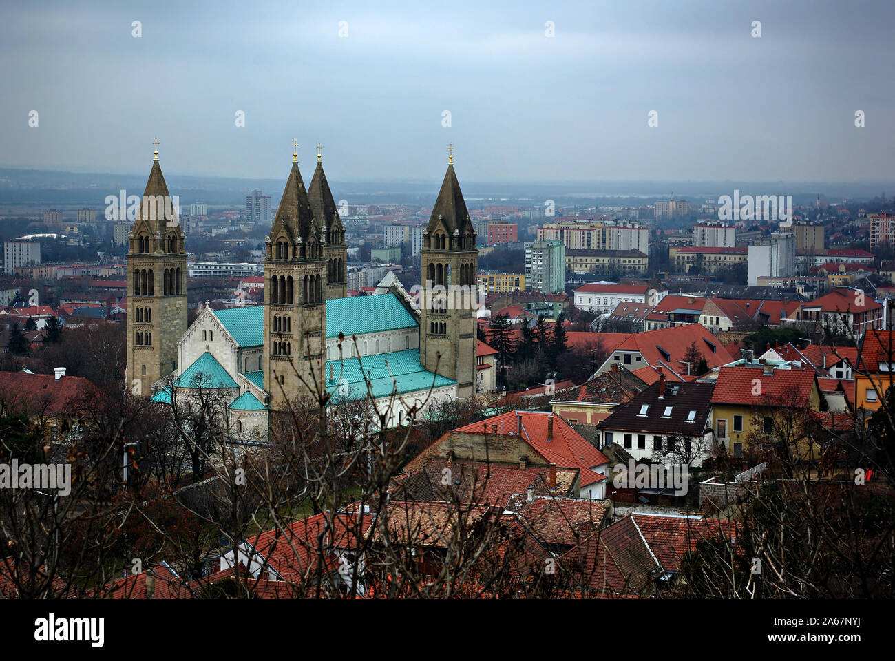 Cathedral of St. Peter and Paul is the most popular attraction in Pécs. Huge basilica was built in the 11th century and named after the second king of Stock Photo