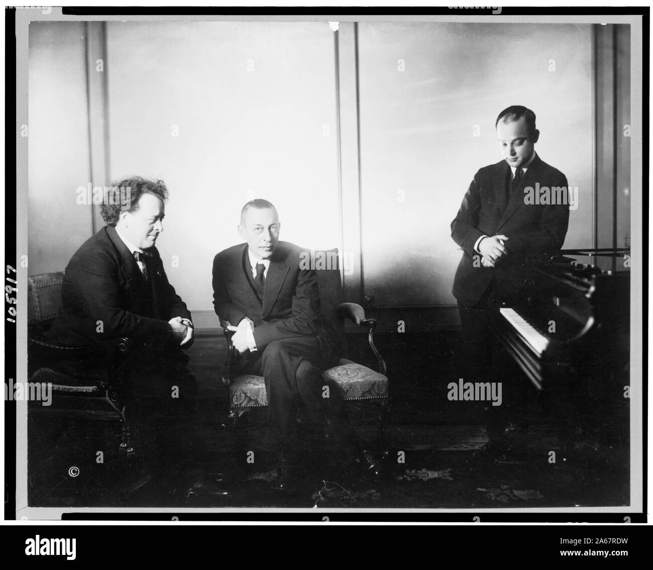 Willem Mengelberg, Sergei Rachmaninoff, and Mischa Levitzki Stock Photo