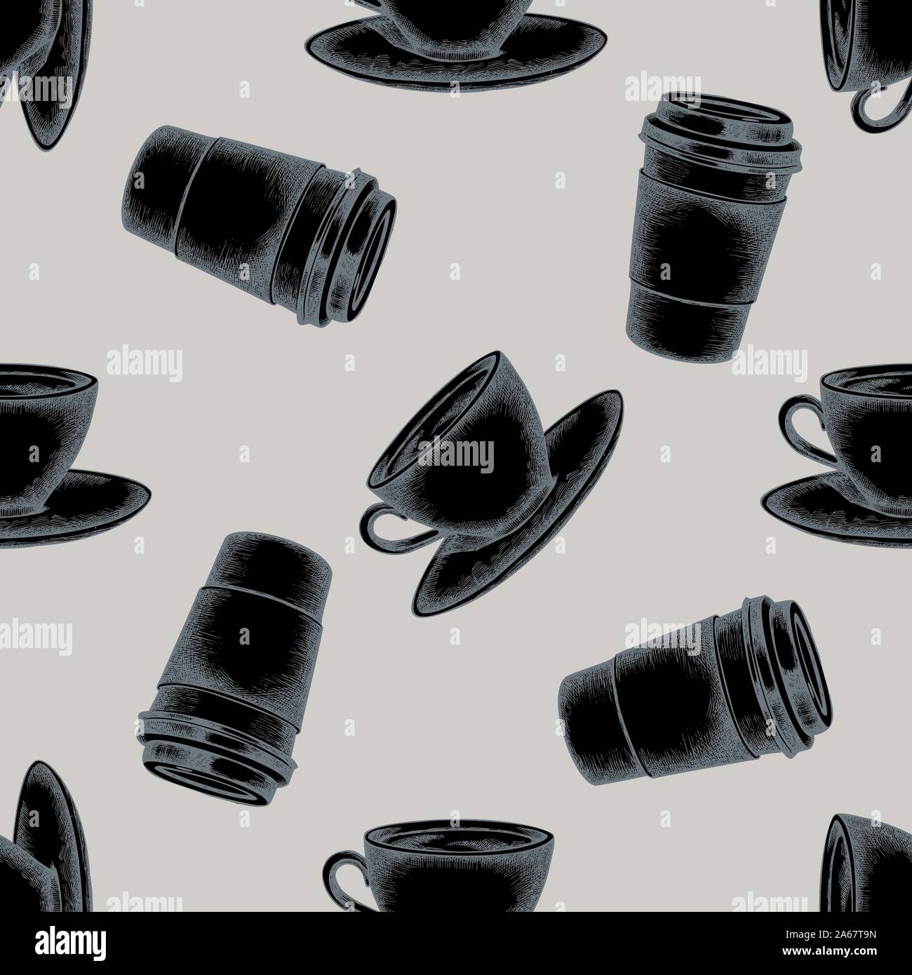 Seamless pattern with hand drawn stylized coffee cups, paper cup stock ...