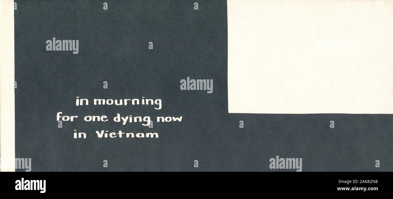 Anti-Vietnam War mourning envelope, with a black graphic design and the text 'in mourning for one dying now in Vietnam, ' produced during the Vietnam War, 1965. () Stock Photo