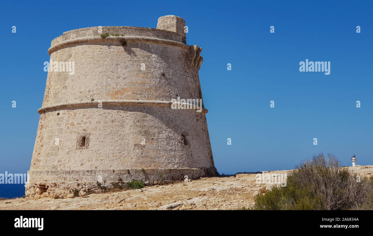 old defense tower: Torre del cap de Barbaria, southern Formentera Stock Photo