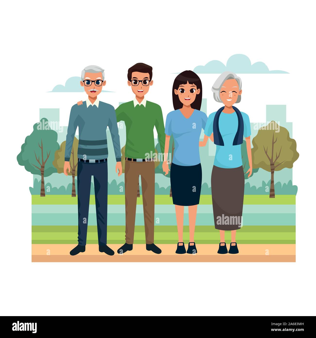 cartoon old couple and happy couple Stock Vector