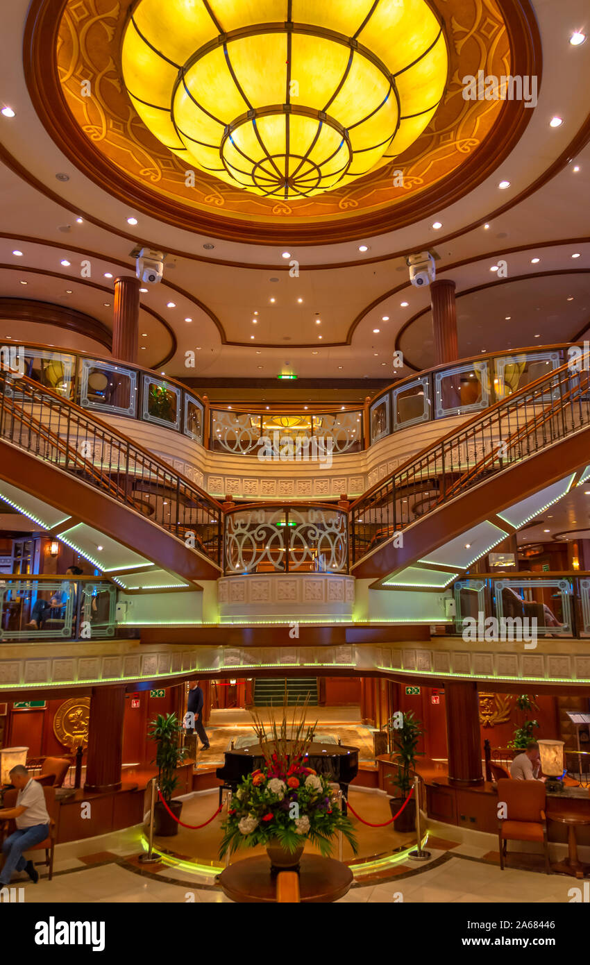 The interior MS Queen Victoria is a Vista-class cruise ship operated by the Cunard Line. Stock Photo