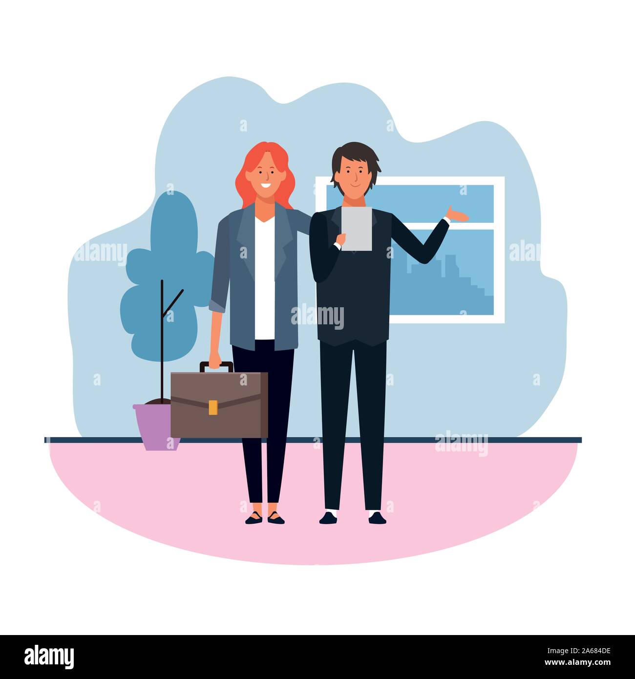 business woman and man in the office, colorful design Stock Vector ...