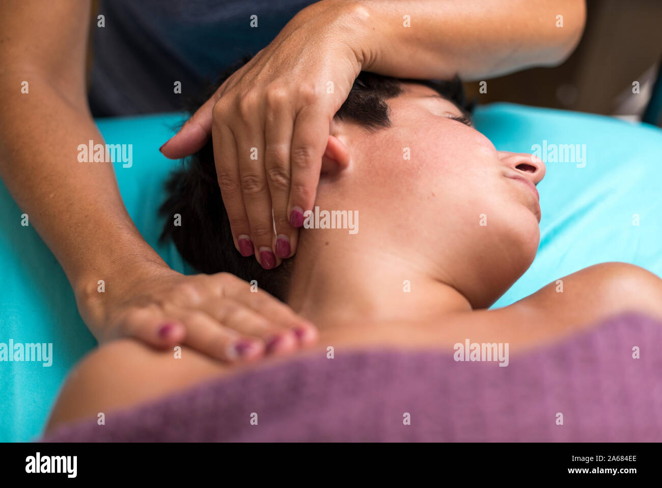 Physiotheraphy  treatment of neck injury .chiropractic treatment Stock Photo