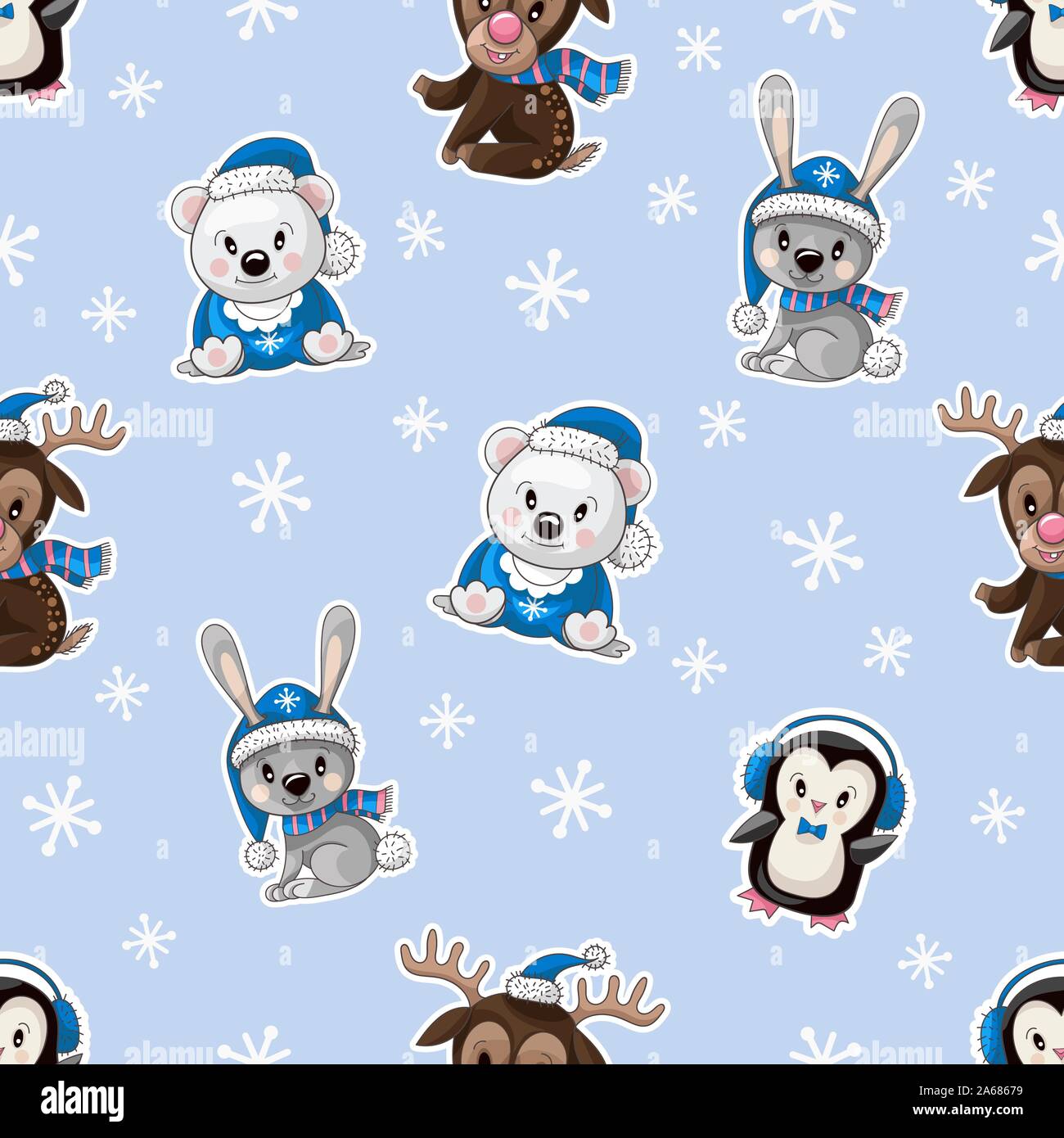Seamless pattern with cute baby animals on Christmas wear. Vector Stock ...