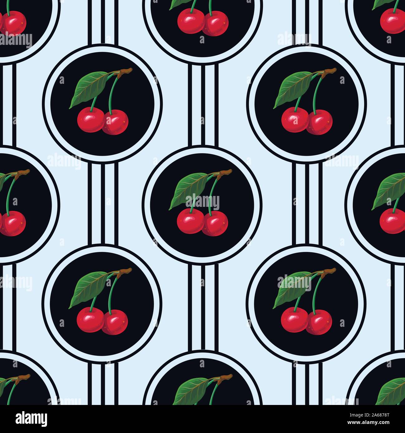 Seamless pattern with cherries in the circles. Vector. Stock Vector