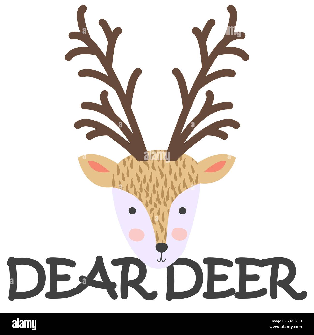 deer. Scandinavian art. Handwritten letters. Baby card. Nursery picture. Design elements, t ...