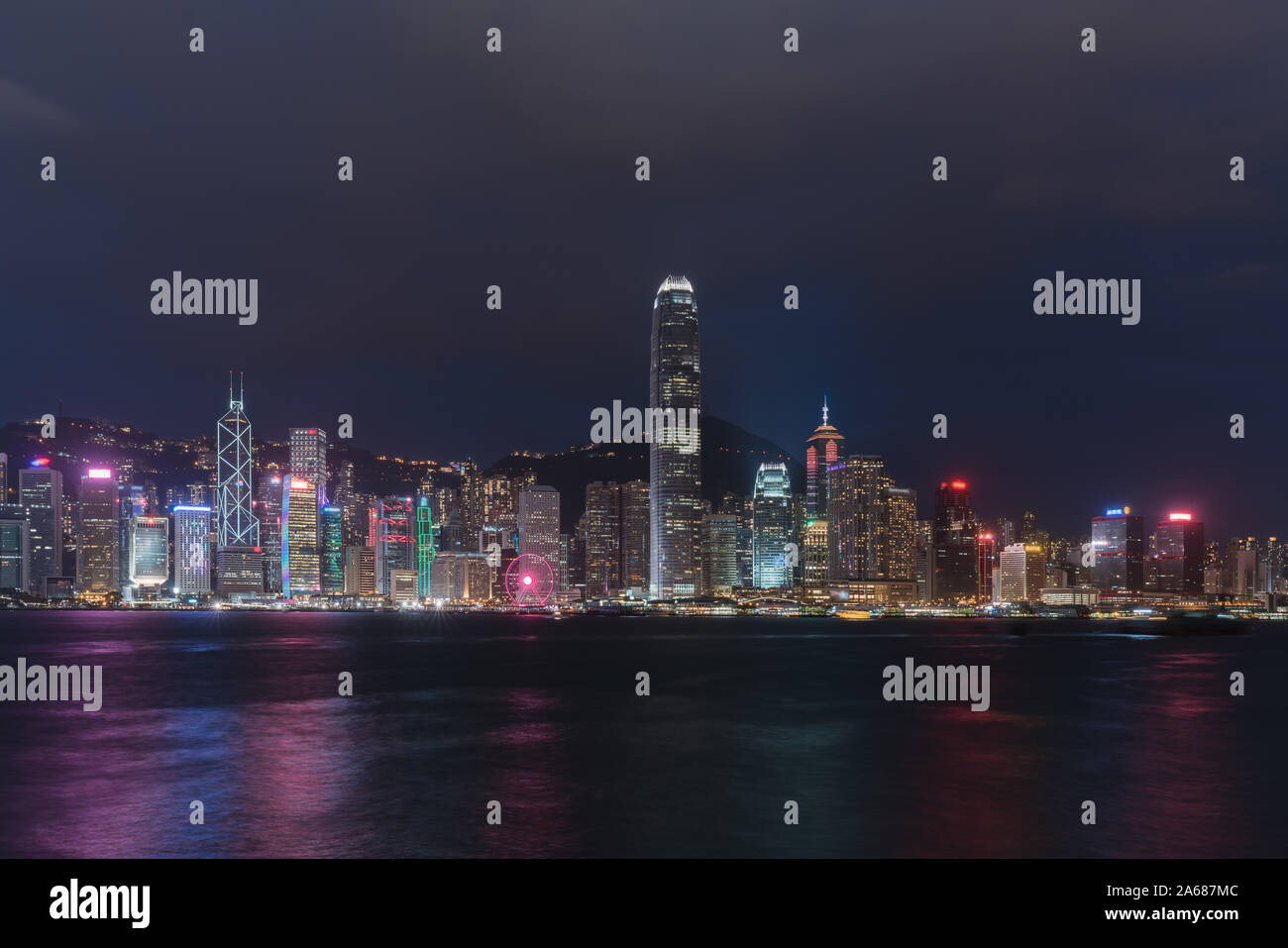 Night view of Victoria Harbour and Skyline in Hong Kong Stock Photo - Alamy