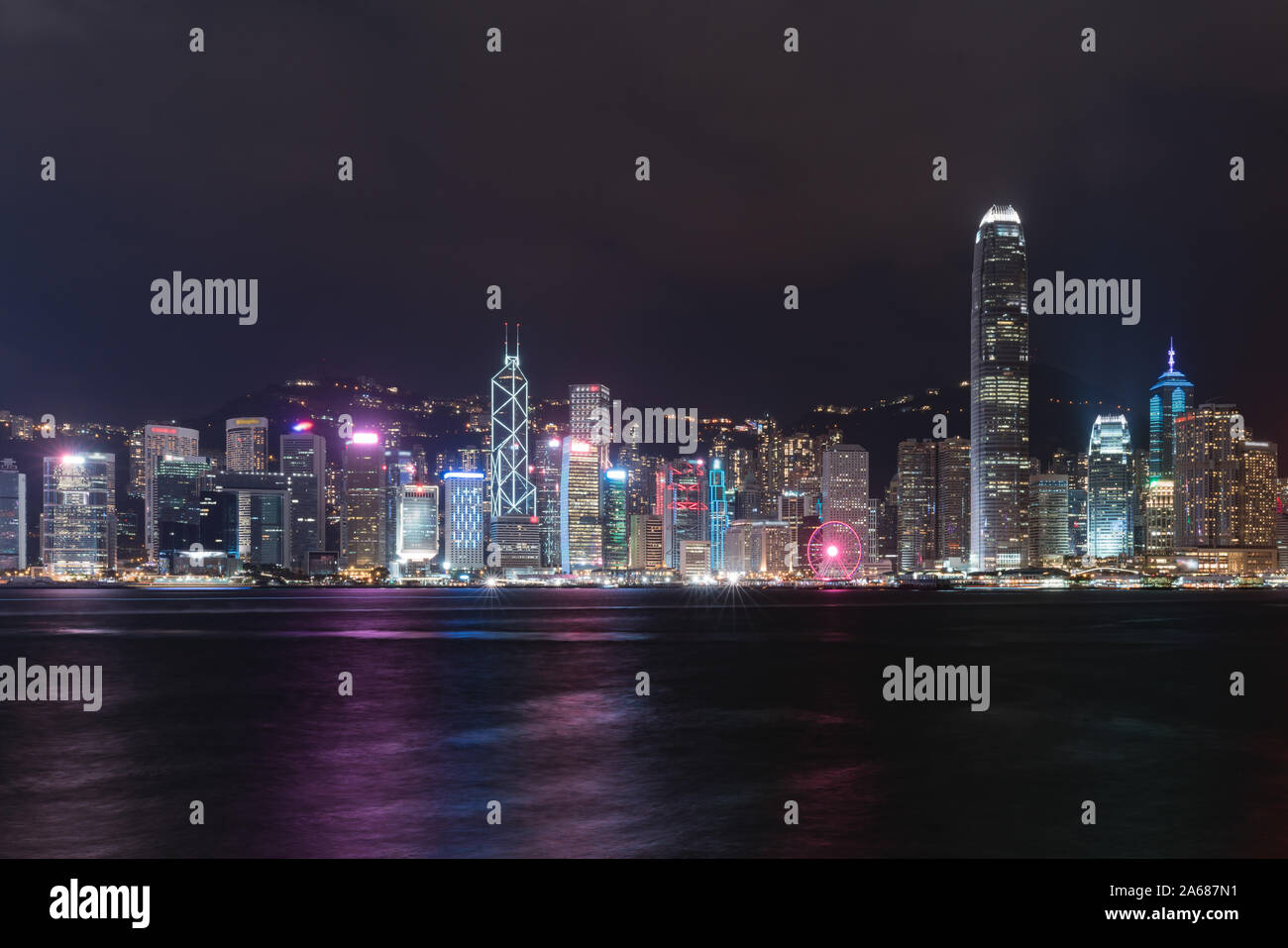 Night view of Victoria Harbour and Skyline in Hong Kong Stock Photo - Alamy