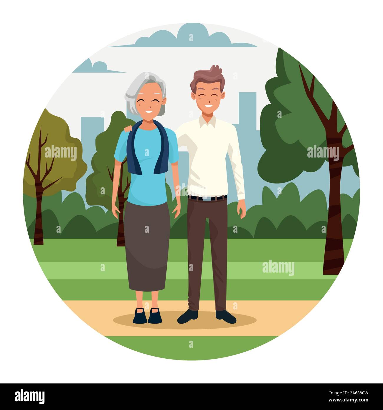 old woman and man in the park Stock Vector