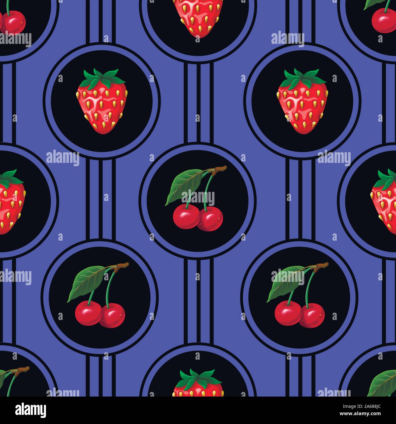 Seamless pattern with cherries in the circles. Vector. Stock Vector
