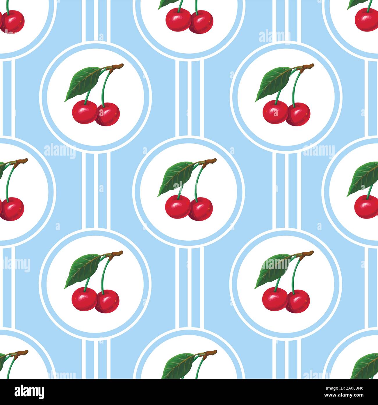 Seamless pattern with cherries in the circles. Vector. Stock Vector