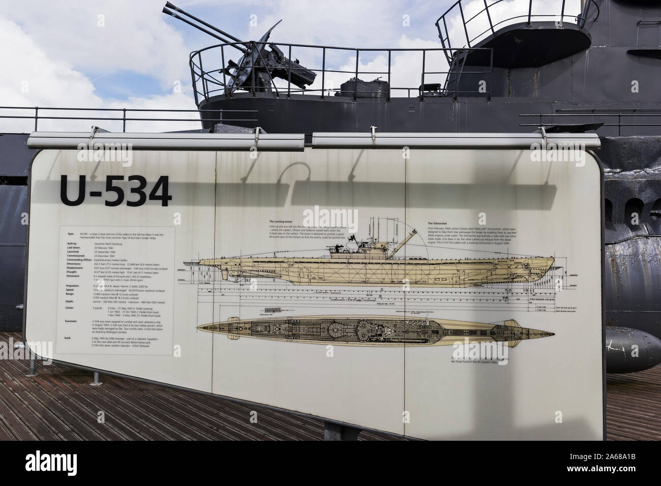 U boat U-534 at the U boat museum, Liverpool, UK Stock Photo