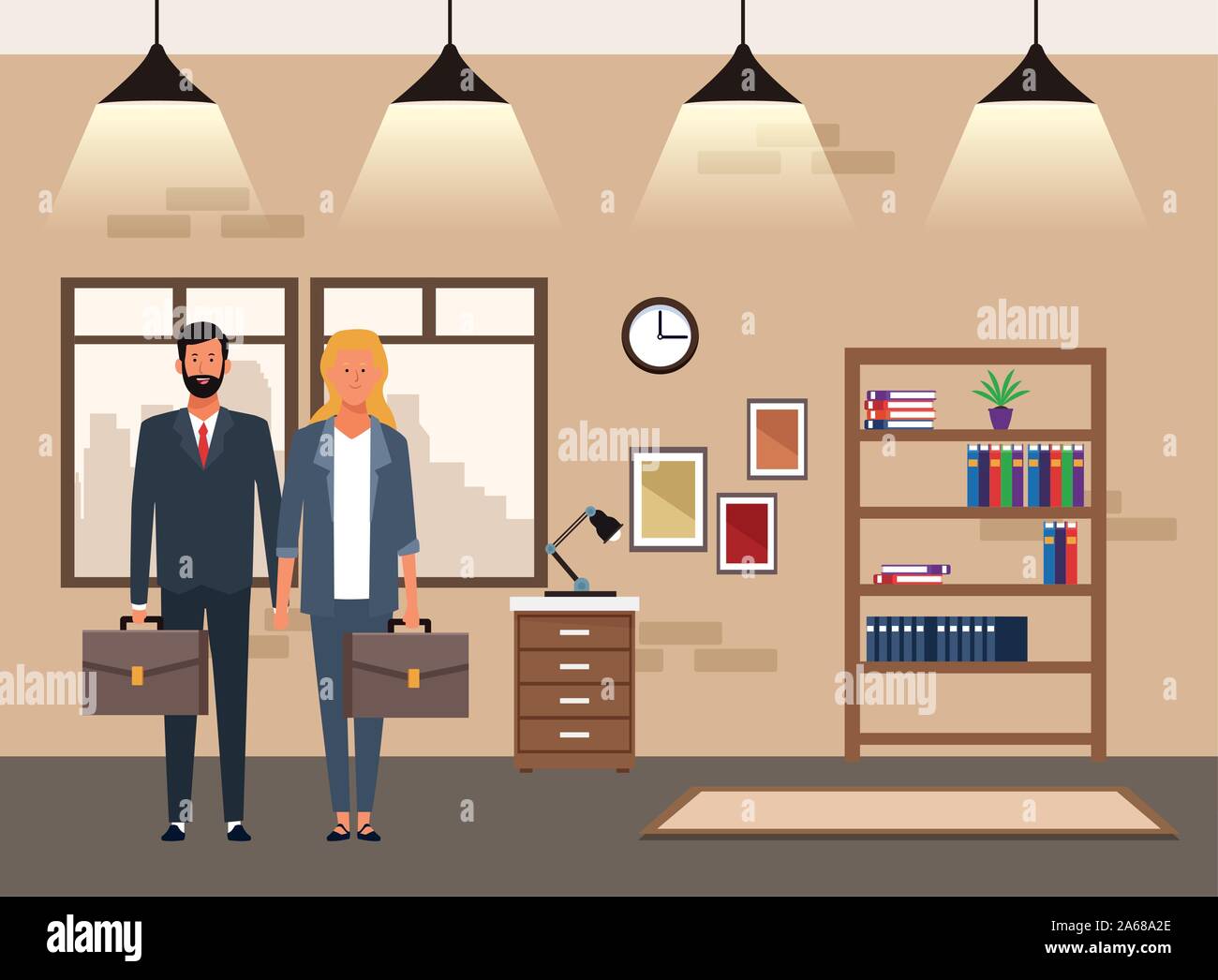 business man and woman in the office, colorful design Stock Vector ...
