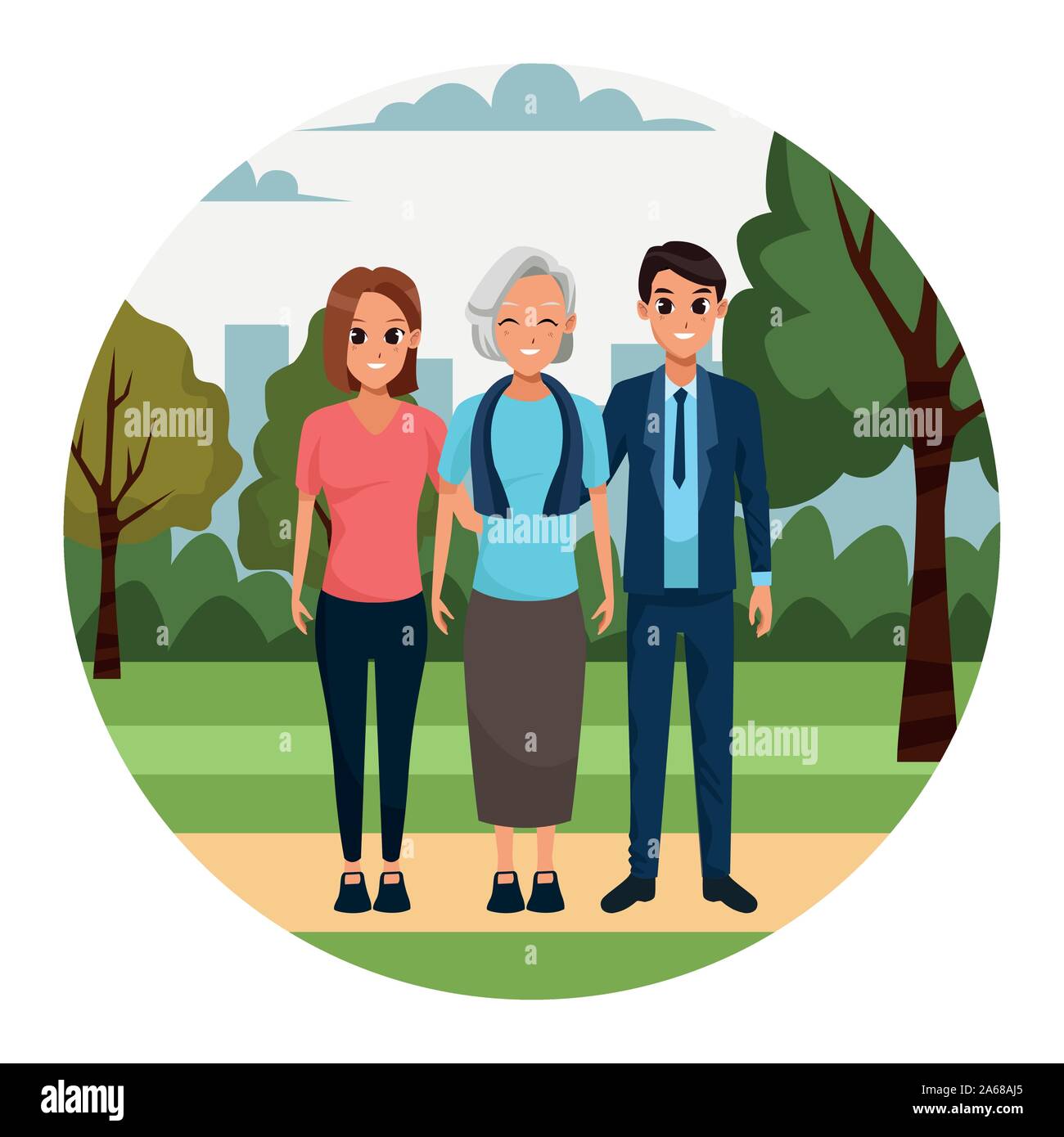 cartoon happy couple and old woman Stock Vector